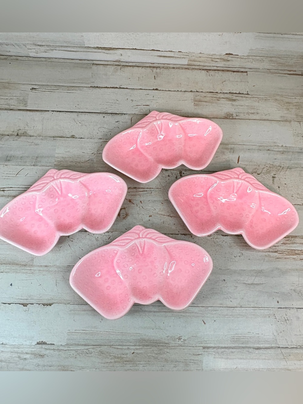 Lot Of 4 Vintage Dessert Dishes MCM Belmar of California Pink Strawberry